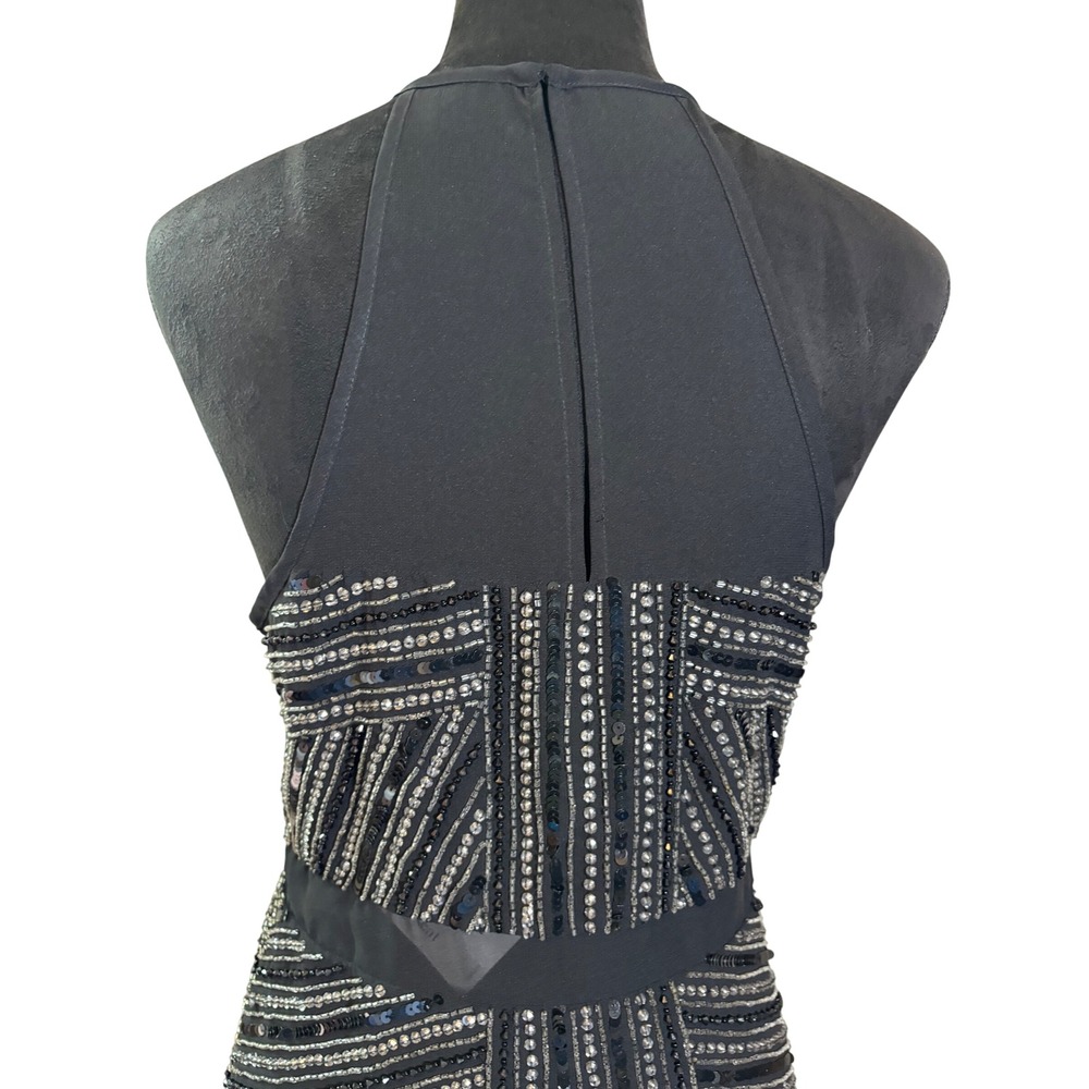 Parker Taha Silk Sequin Dress Halter Neck Sleeveless Party Cocktail Black - Picture 9 of 13